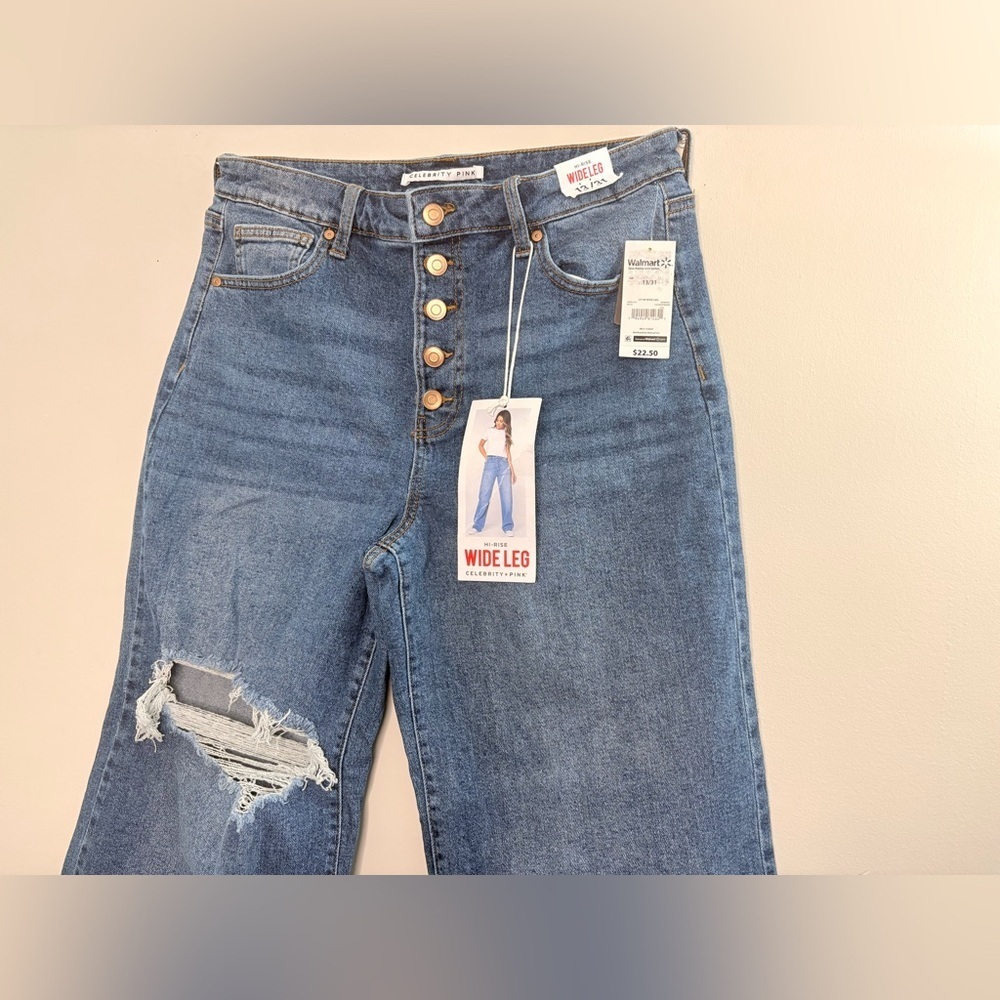 Celebrity Pink Blue Flare Wide Leg Jeans - Picture 4 of 11